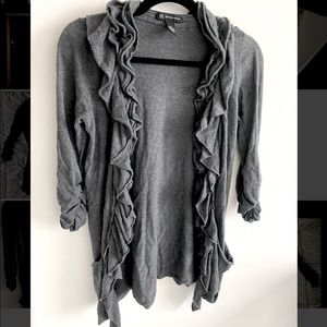 Ruffle Cardigan with Ruched 3/4 Sleeve